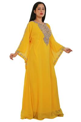 Yellow Georgette Embroidered Zari Work Islamic Kaftans 1