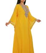 Yellow Georgette Embroidered Zari Work Islamic Kaftans