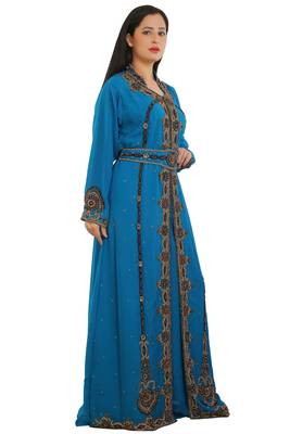 Turquoise Georgette Embroidered Zari Work Islamic Kaftans 1