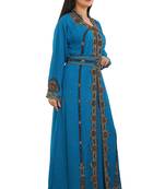 Turquoise Georgette Embroidered Zari Work Islamic Kaftans
