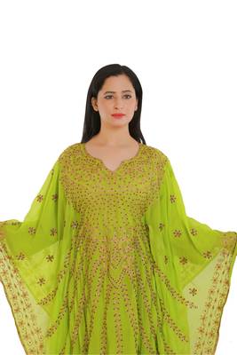 Lemon Georgette Embroidered Zari Work Islamic Kaftans 2