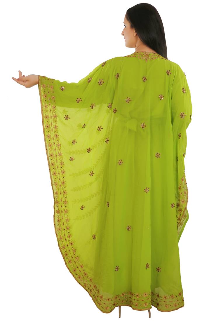 Lemon Georgette Embroidered Zari Work Islamic Kaftans