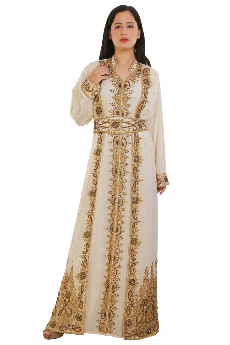 Cream Georgette Embroidered Zari Work Islamic Kaftans