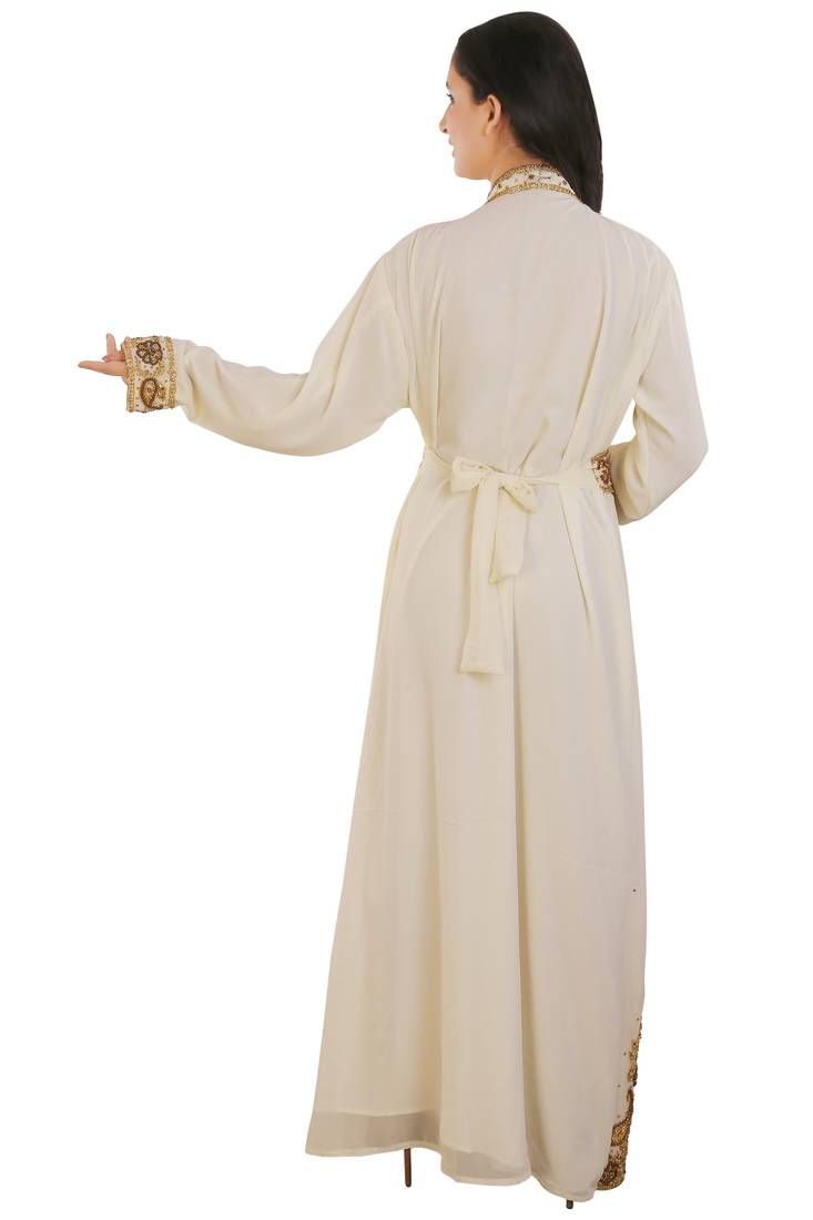 Cream Georgette Embroidered Zari Work Islamic Kaftans