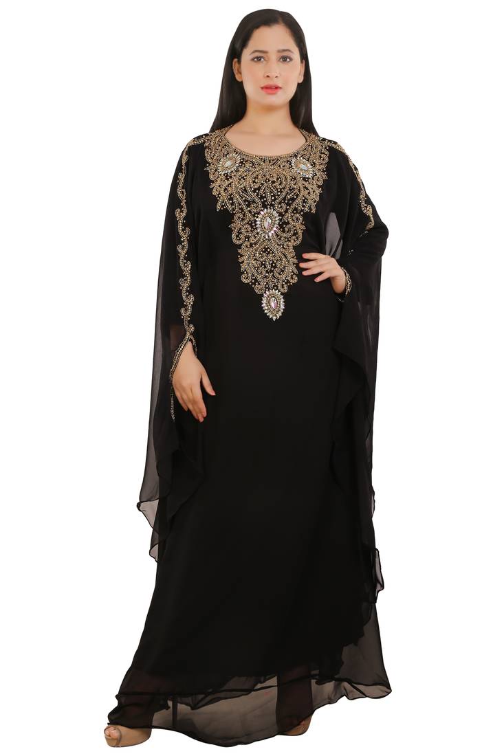 Black Georgette Embroidered Zari Work Islamic Kaftans