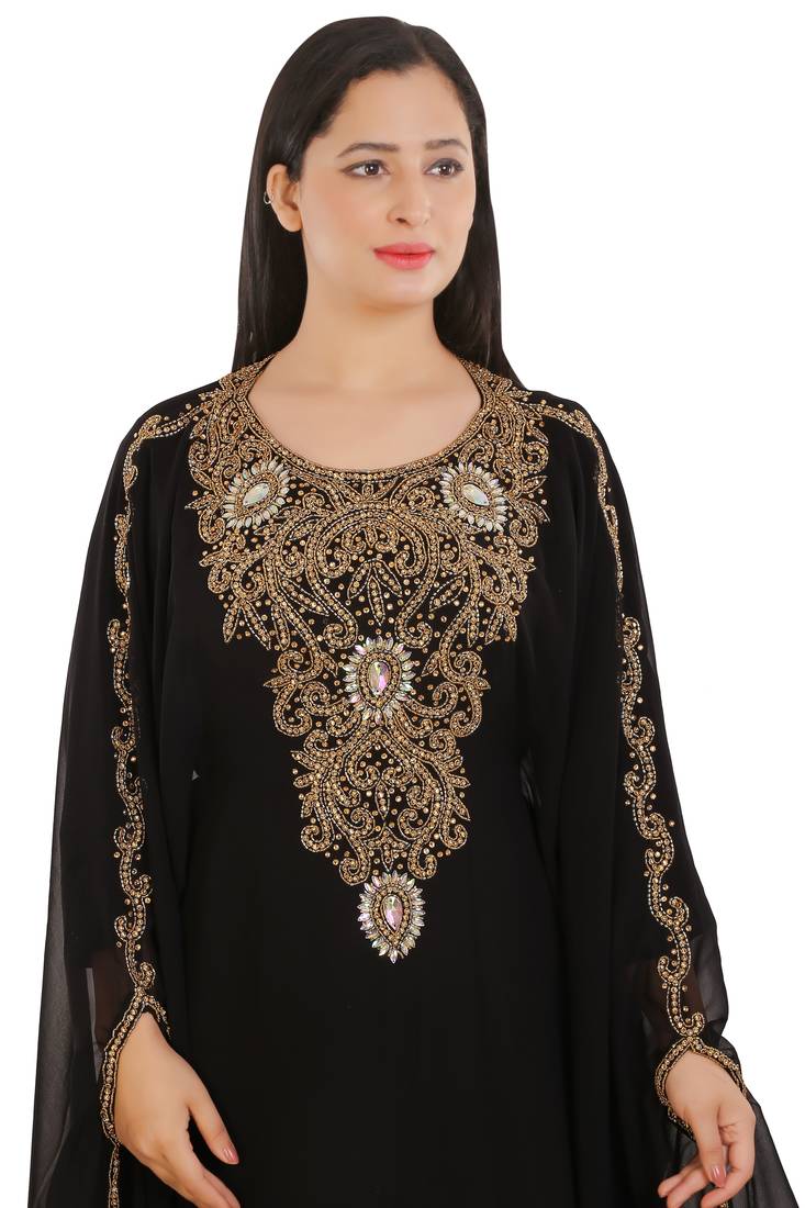 Black Georgette Embroidered Zari Work Islamic Kaftans