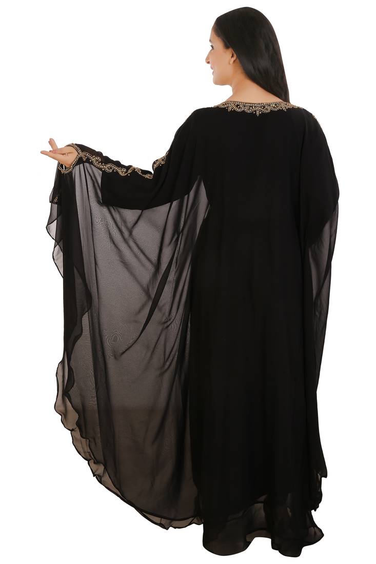Black Georgette Embroidered Zari Work Islamic Kaftans