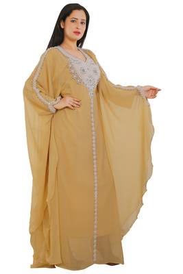 Beige Georgette Embroidered Zari Work Islamic Kaftans 1