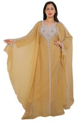 Beige Georgette Embroidered Zari Work Islamic Kaftans 2