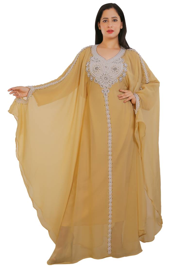 Beige Georgette Embroidered Zari Work Islamic Kaftans