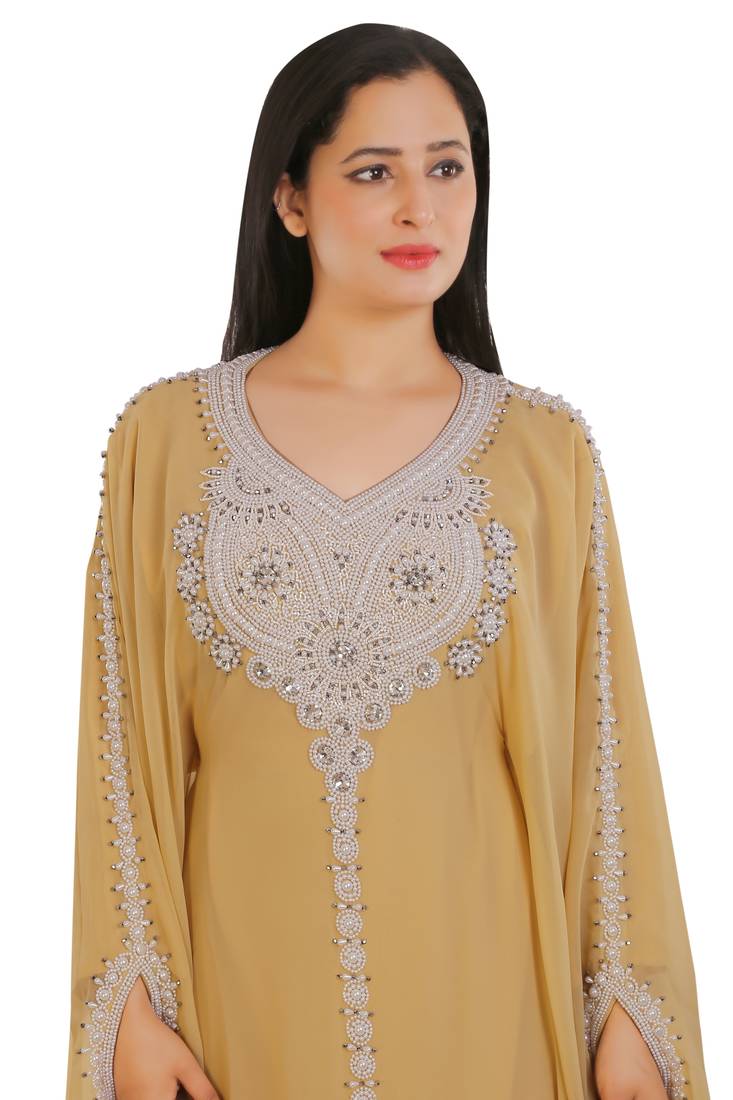 Beige Georgette Embroidered Zari Work Islamic Kaftans