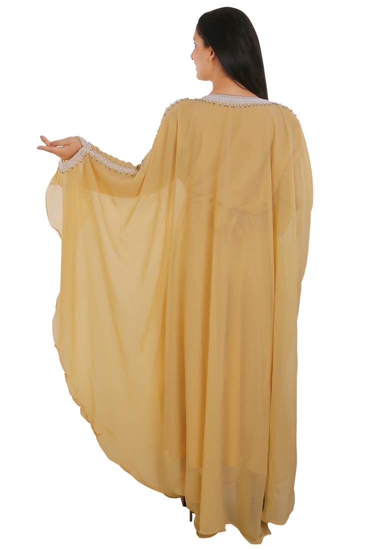 Beige Georgette Embroidered Zari Work Islamic Kaftans