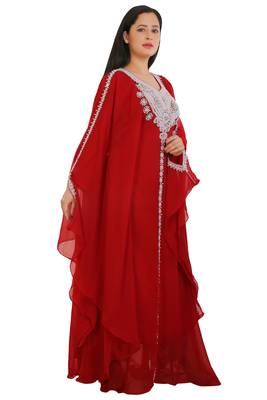 Red Georgette Embroidered Zari Work Islamic Kaftans 1