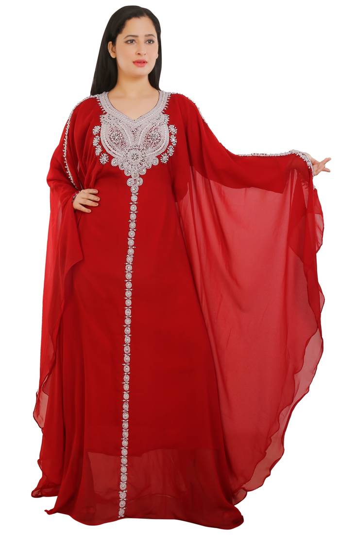 Red Georgette Embroidered Zari Work Islamic Kaftans