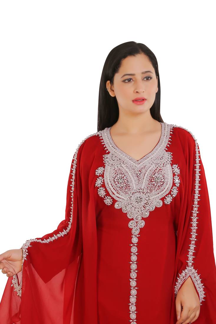Red Georgette Embroidered Zari Work Islamic Kaftans