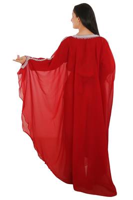 Red Georgette Embroidered Zari Work Islamic Kaftans 4