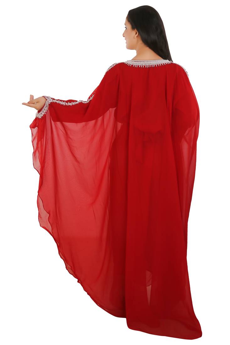 Red Georgette Embroidered Zari Work Islamic Kaftans