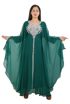 Sea Green Georgette Embroidered Zari Work Islamic Kaftans 2