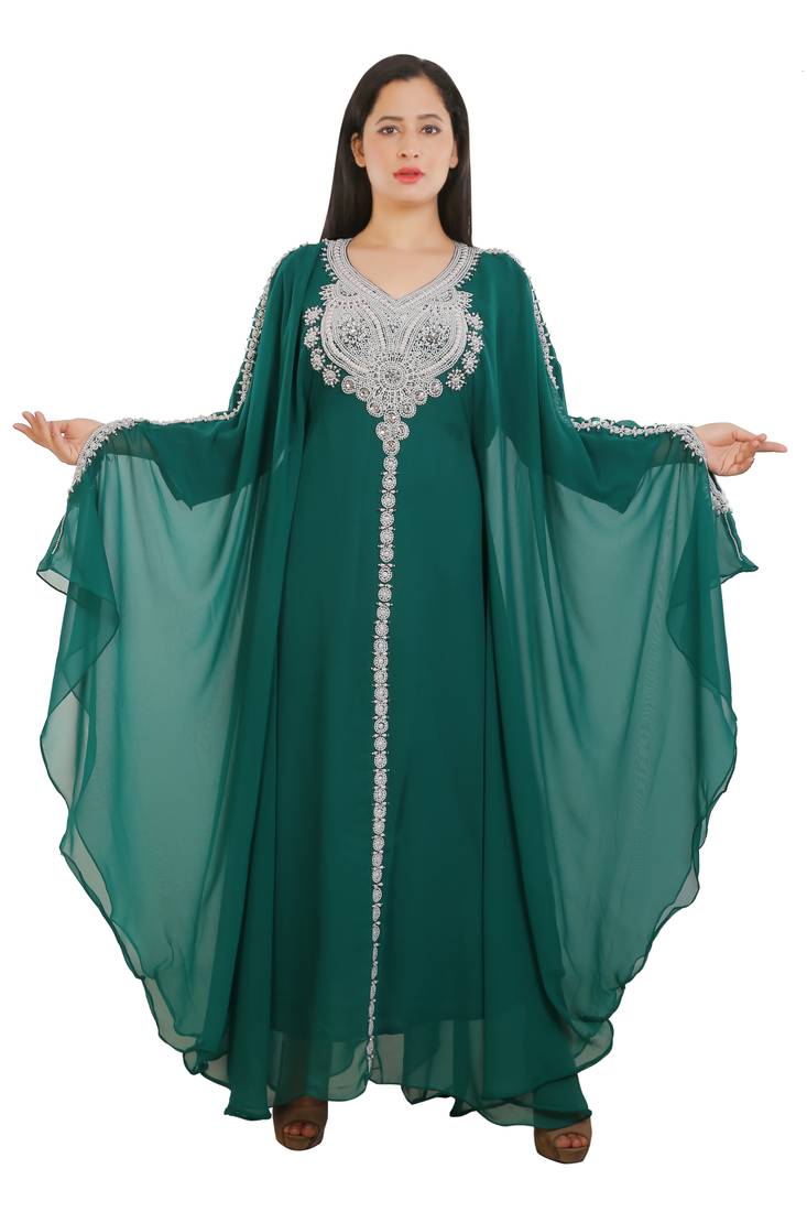 Sea Green Georgette Embroidered Zari Work Islamic Kaftans