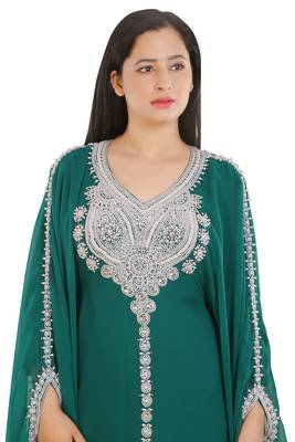 Sea Green Georgette Embroidered Zari Work Islamic Kaftans 3