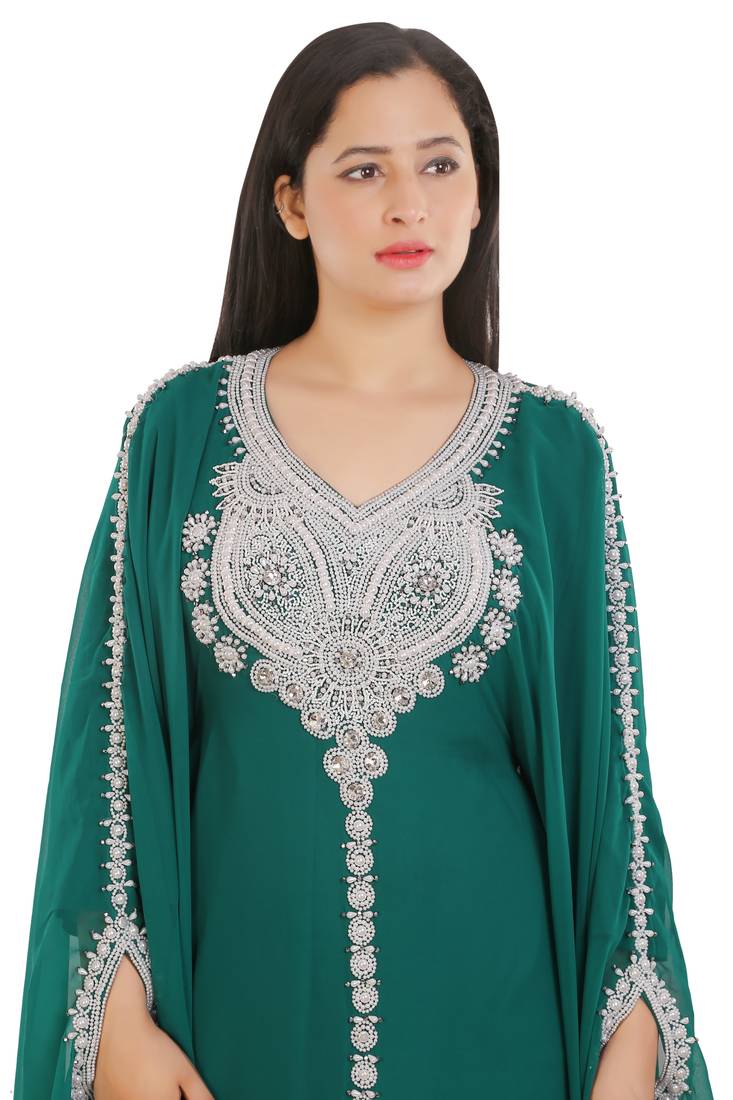 Sea Green Georgette Embroidered Zari Work Islamic Kaftans