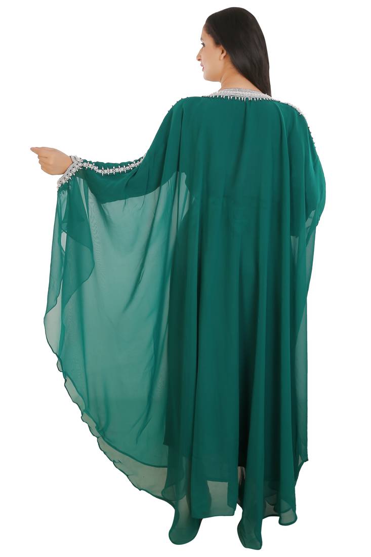 Sea Green Georgette Embroidered Zari Work Islamic Kaftans