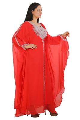 Red Georgette Embroidered Zari Work Islamic Kaftans 1