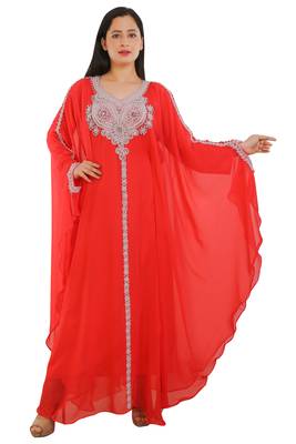 Red Georgette Embroidered Zari Work Islamic Kaftans 2
