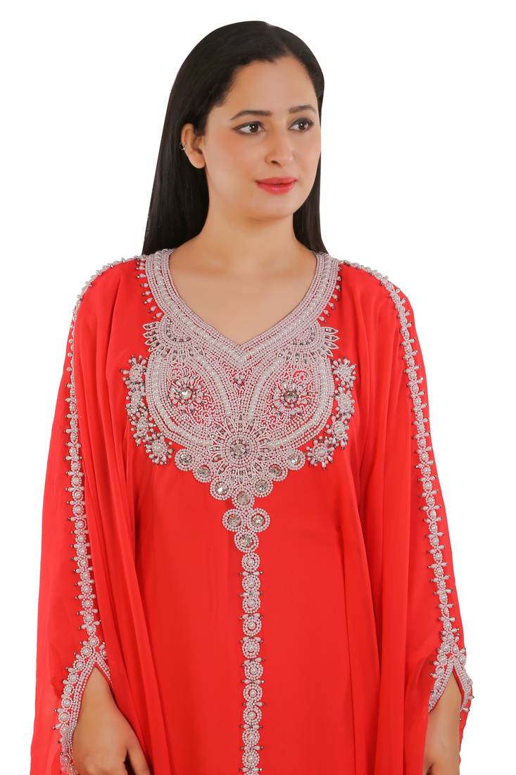 Red Georgette Embroidered Zari Work Islamic Kaftans
