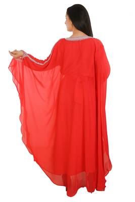 Red Georgette Embroidered Zari Work Islamic Kaftans 4