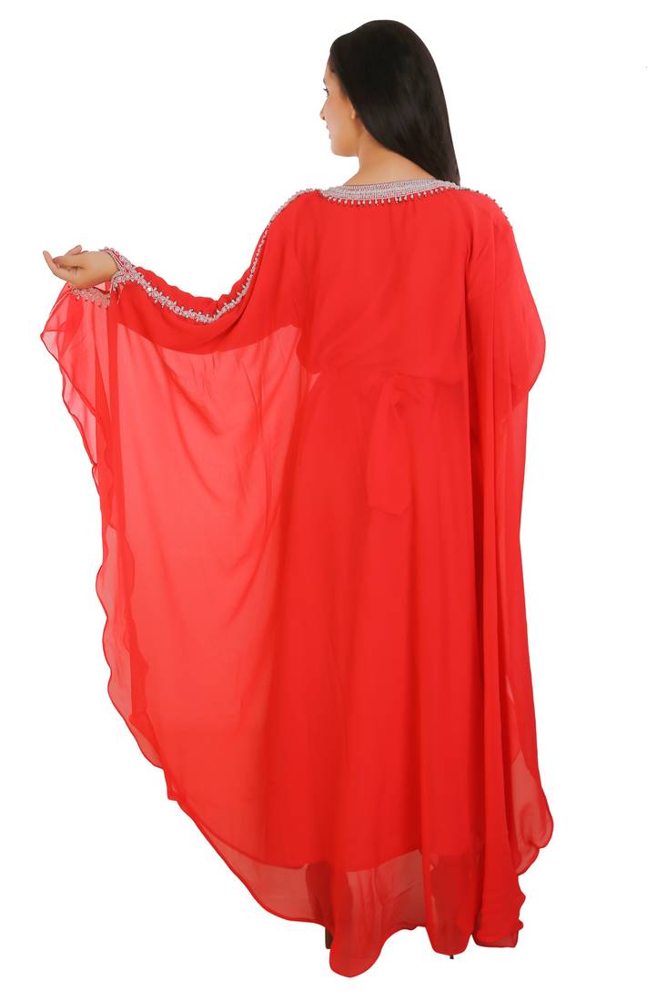 Red Georgette Embroidered Zari Work Islamic Kaftans