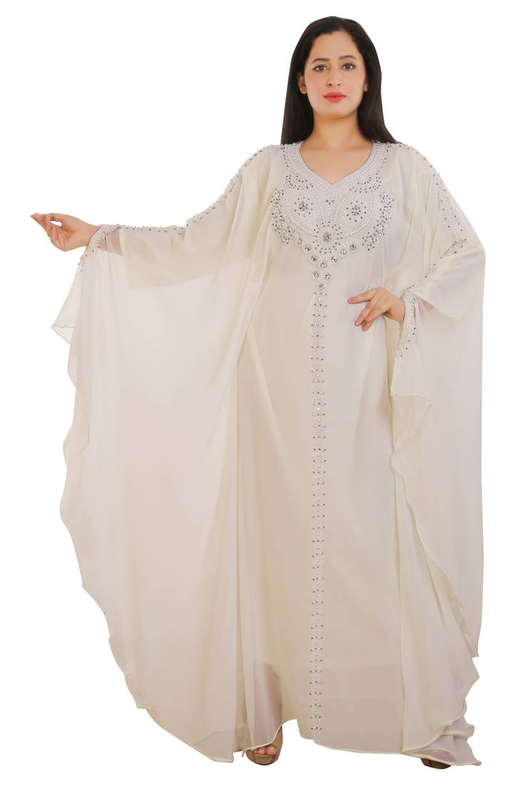 Cream Georgette Embroidered Zari Work Islamic Kaftans
