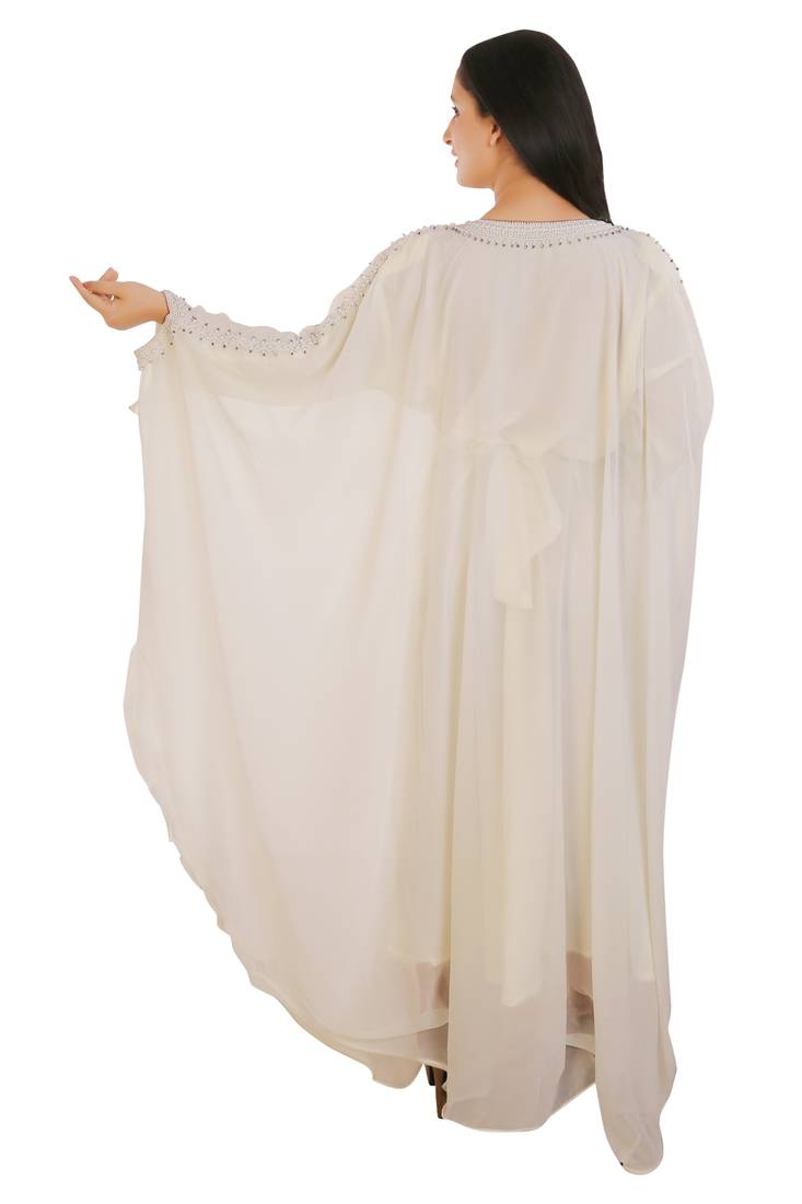 Cream Georgette Embroidered Zari Work Islamic Kaftans