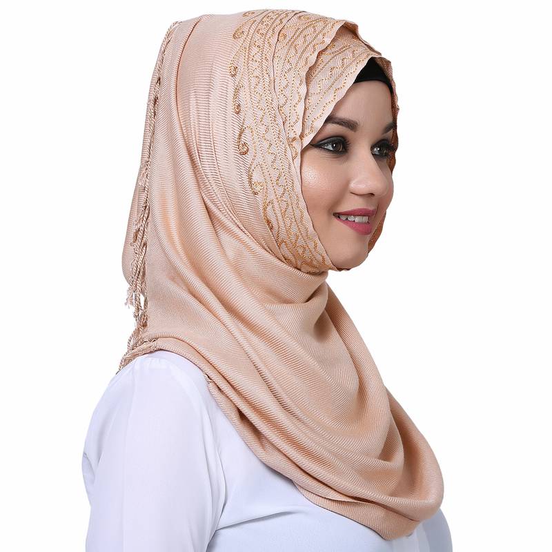 Viscose Beige embroidered hijab