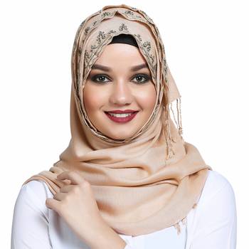 Viscose Beige embroidered hijab 1