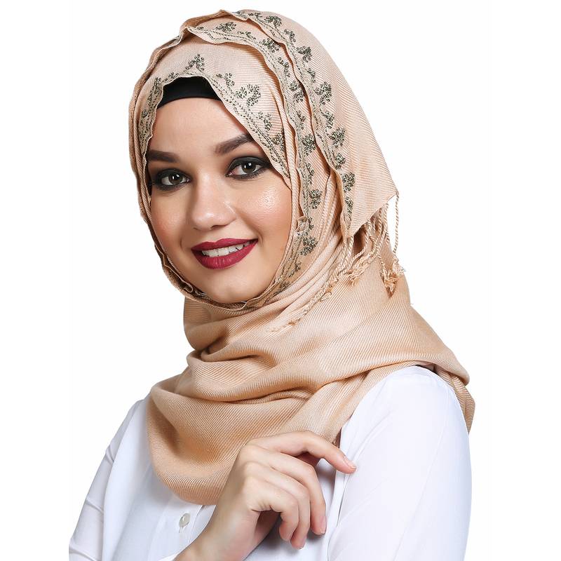 Viscose Beige embroidered hijab