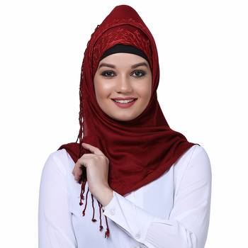 Viscose Red embroidered hijab 1
