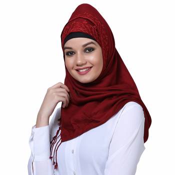 Viscose Red embroidered hijab 4