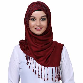 Viscose Red embroidered hijab 1