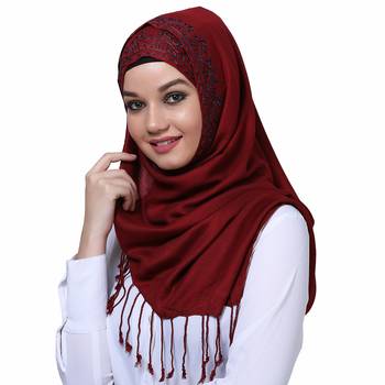 Viscose Red embroidered hijab 2