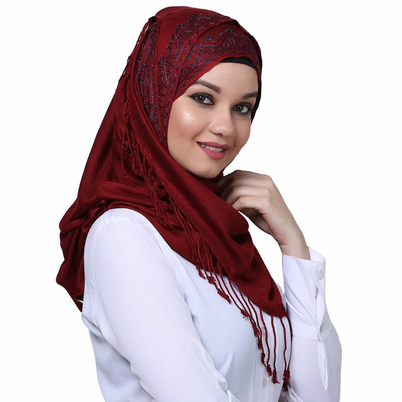 Viscose Red embroidered hijab