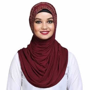 Viscose Red embroidered hijab 1