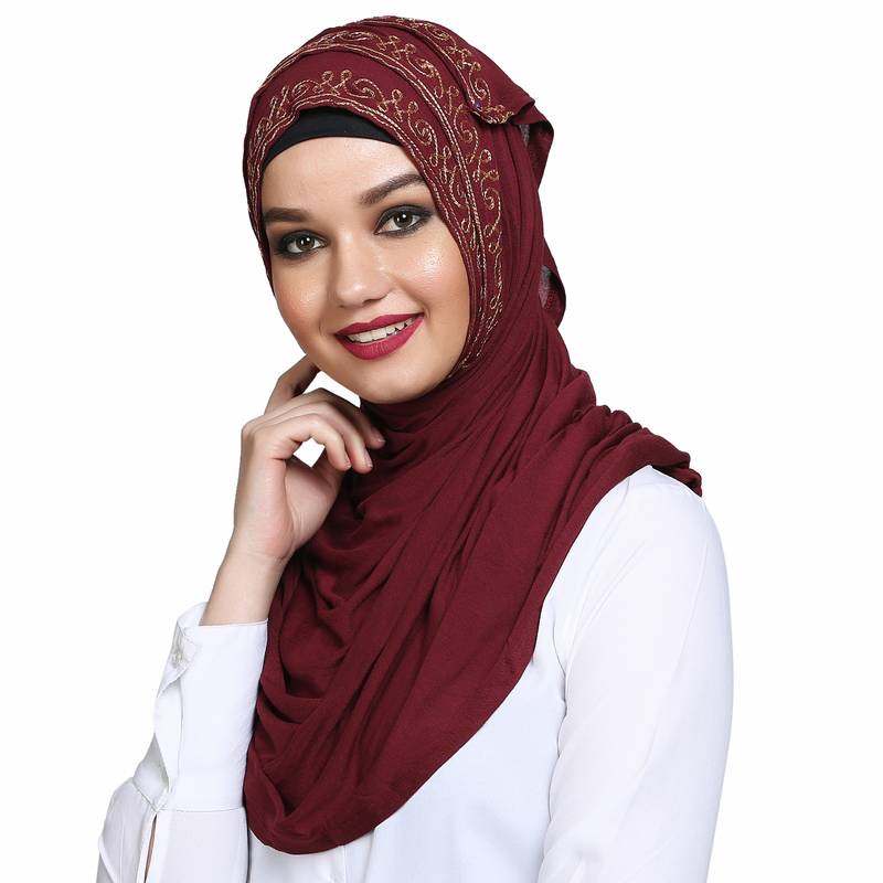 Viscose Red embroidered hijab