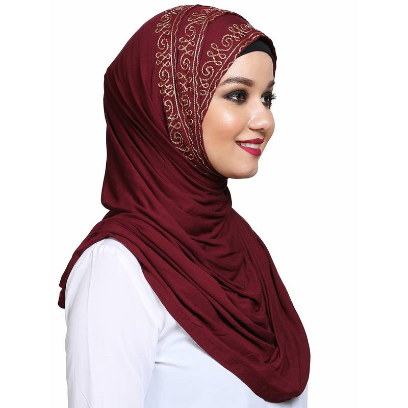 Viscose Red embroidered hijab