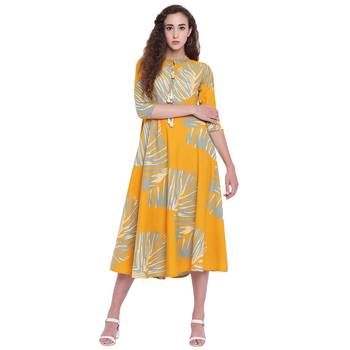 Yellow printed rayon kurtas-and-kurtis 1