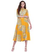 Yellow printed rayon kurtas-and-kurtis