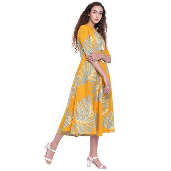 Yellow printed rayon kurtas-and-kurtis 3