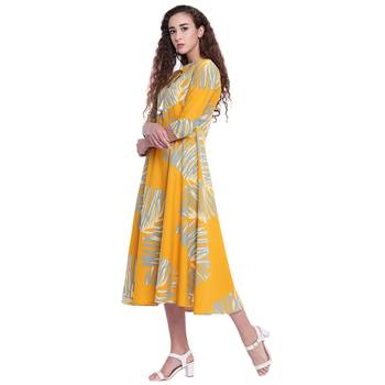 Yellow printed rayon kurtas-and-kurtis 4
