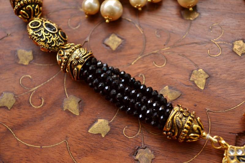 Designer Floral Peacock Meenakari Kundan Studed Onyx Stone Multilayer Necklace Set with Earrings