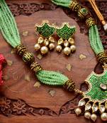 Designer Floral Peacock Meenakari Kundan Studed Onyx Stone Multilayer Necklace Set with Earrings